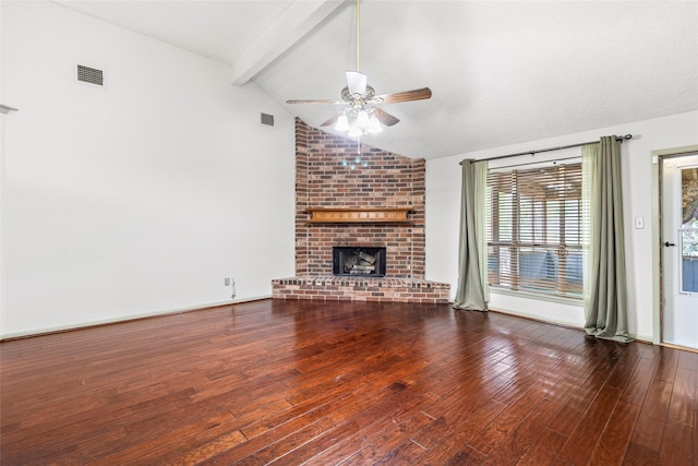 3336 Thornwood Way, Huntsville, TX 77340 - unfurnished living room with ceiling fan, hardwood / wood-style flooring, and a fireplace