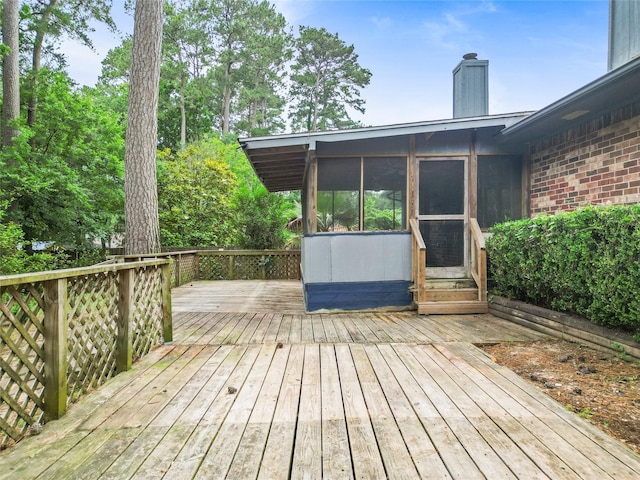 3336 Thornwood Way, Huntsville, TX 77340 - wooden terrace with a sunroom