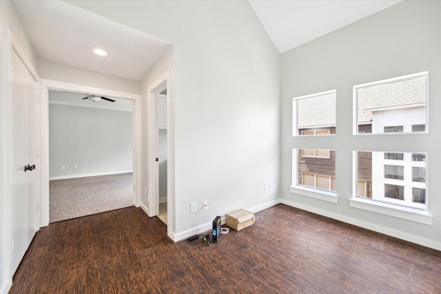 616 Lester St, Houston, TX 77007 - empty room featuring vaulted ceiling, wood finished floors, baseboards, recessed lighting, and plenty of natural light