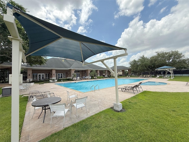522 Chickory Field Ln, Pearland, TX 77584 - community pool featuring a yard, a patio, and a gazebo