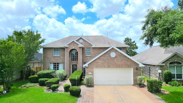 522 Chickory Field Ln, Pearland, TX 77584 - traditional home featuring driveway, brick siding, an attached garage, and a front yard