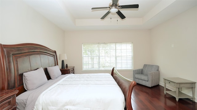 522 Chickory Field Ln, Pearland, TX 77584 - bedroom with a raised ceiling, wood finished floors, baseboards, and a ceiling fan