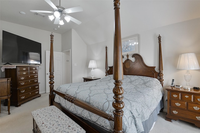 8810 Sailing Dr, Humble, TX 77346 - bedroom featuring carpet, lofted ceiling, and a ceiling fan