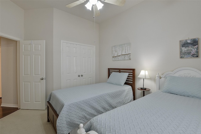 8810 Sailing Dr, Humble, TX 77346 - carpeted bedroom featuring a closet, a ceiling fan, and baseboards