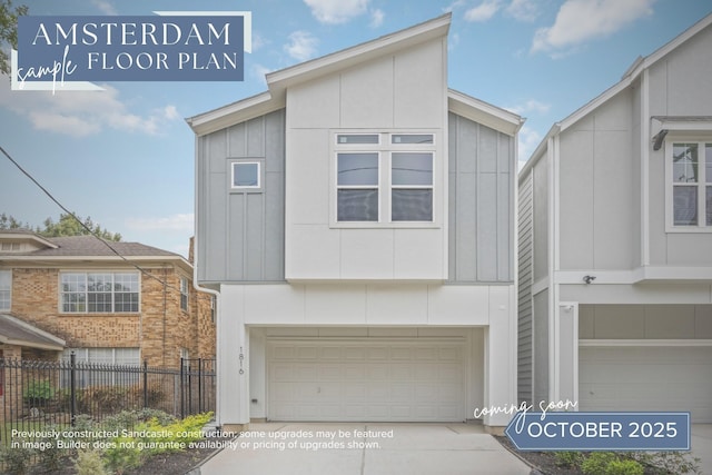 1818 Colquitt St, Houston, TX 77098 - view of front of property with an attached garage, driveway, and board and batten siding