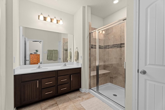 25419 Whitehaven Gate St, Katy, TX 77493 - full bath with a shower stall, double vanity, and tile patterned flooring