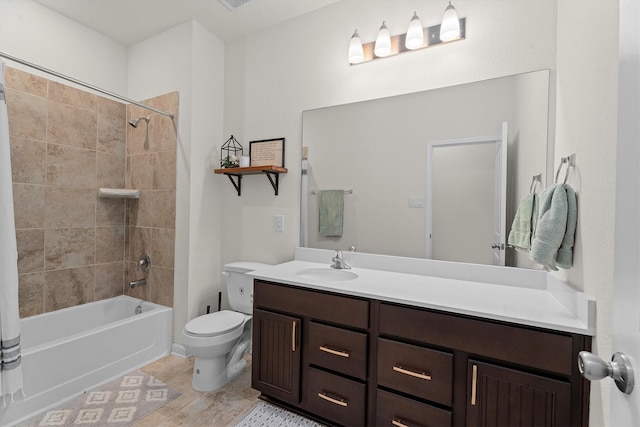 25419 Whitehaven Gate St, Katy, TX 77493 - bathroom featuring vanity, shower / bath combination with curtain, toilet, and tile patterned floors