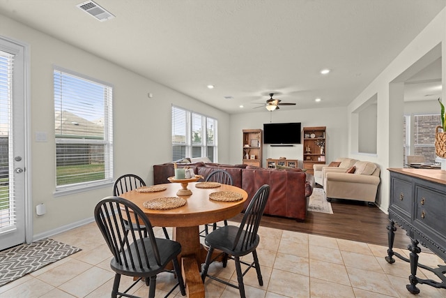 25419 Whitehaven Gate St, Katy, TX 77493 - dining space with light tile patterned floors, ceiling fan, recessed lighting, and baseboards