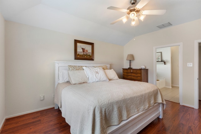 6103 Moran Crest Dr, Spring, TX 77388 - bedroom with wood finished floors, vaulted ceiling, baseboards, and ceiling fan