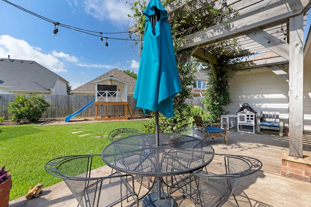 6103 Moran Crest Dr, Spring, TX 77388 - view of patio featuring a pergola and outdoor dining space