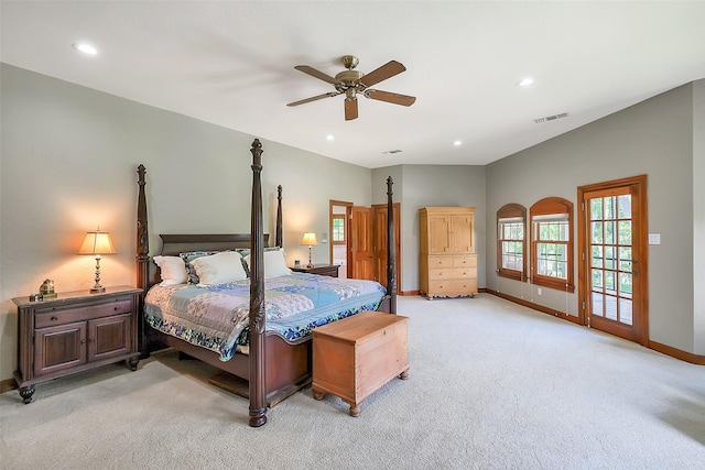 5318 Westerham St, Fulshear, TX 77441 - bedroom featuring light carpet, baseboards, recessed lighting, and ceiling fan