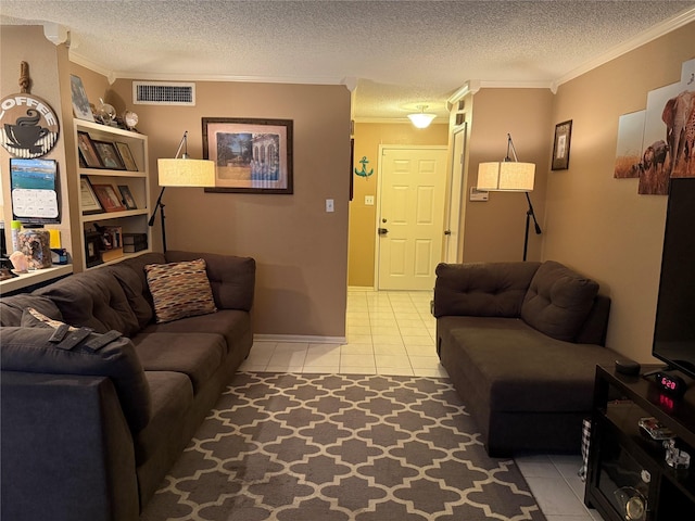 2120 El Paseo St Unit 209, Houston, TX 77054 - living area featuring crown molding, a textured ceiling, and light tile patterned floors