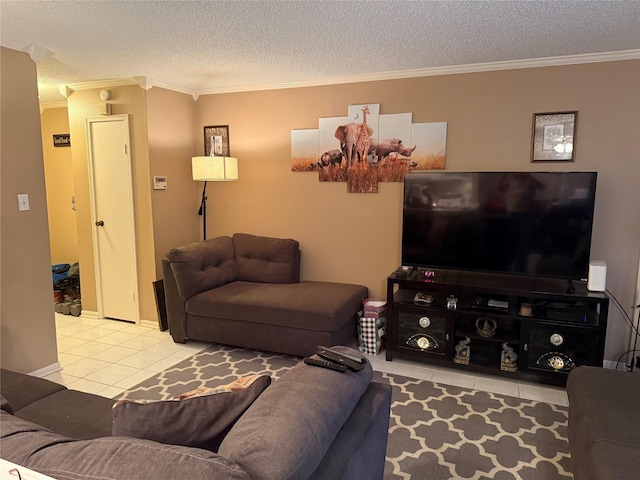 2120 El Paseo St Unit 209, Houston, TX 77054 - tiled living area featuring a textured ceiling and crown molding