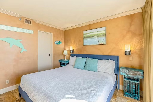 5220 Seawall Blvd Unit 1035, Galveston, TX 77551 - bedroom featuring stone tile flooring, ornamental molding, and baseboards