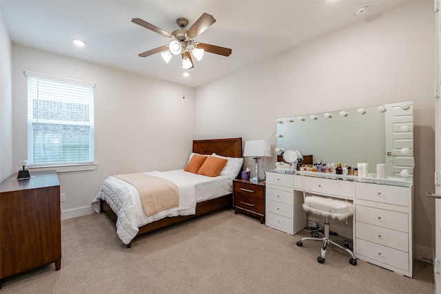 4423 Sterling Heights Ln, Sugar Land, TX 77479 - bedroom featuring light carpet, a ceiling fan, and recessed lighting