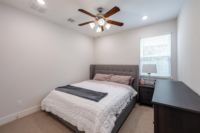 4423 Sterling Heights Ln, Sugar Land, TX 77479 - bedroom with light carpet, baseboards, recessed lighting, and ceiling fan