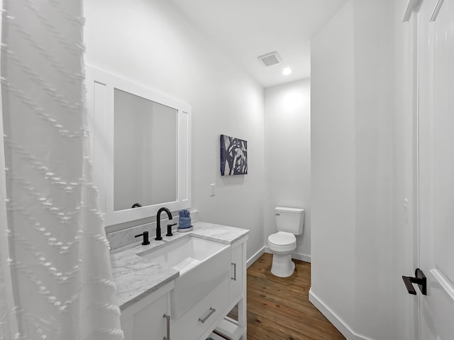 1025 Sunset Cir W, Crystal Beach, TX 77650 - bathroom featuring vanity, wood finished floors, and recessed lighting