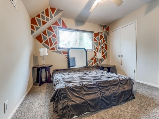 674 Ravensworth Dr, Conroe, TX 77302 - carpeted bedroom featuring a closet, baseboards, and a ceiling fan