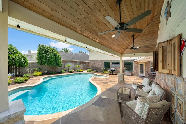 20306 Silverwood Trl, Cypress, TX 77433 - view of swimming pool with a ceiling fan, a fenced backyard, and a patio area