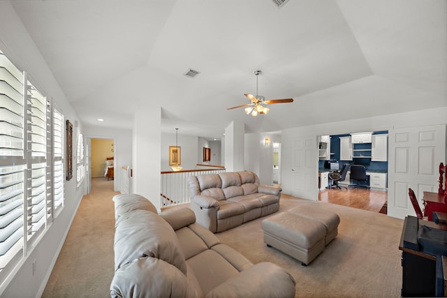 20306 Silverwood Trl, Cypress, TX 77433 - living room featuring a desk, a ceiling fan, and lofted ceiling