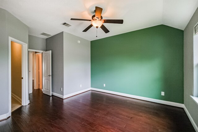 13918 Twisting Ivy Ln, Cypress, TX 77429 - unfurnished bedroom featuring wood finished floors, baseboards, a ceiling fan, and lofted ceiling