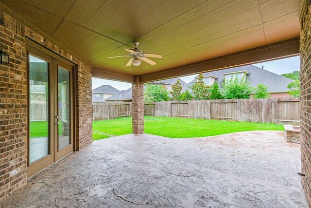 13918 Twisting Ivy Ln, Cypress, TX 77429 - view of patio featuring ceiling fan and french doors