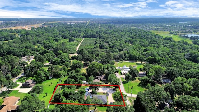25203 Lakeview Rd, Katy, TX 77494 - aerial overview of property's location with property boundaries highlighted and a heavily wooded area