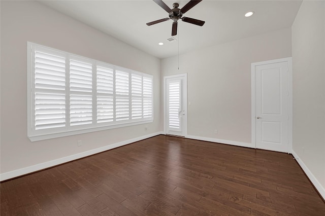 1210 Cedarpost Tree Springs Pl Unit P, Houston, TX 77055 - spare room featuring ceiling fan, dark wood-type flooring, baseboards, and recessed lighting