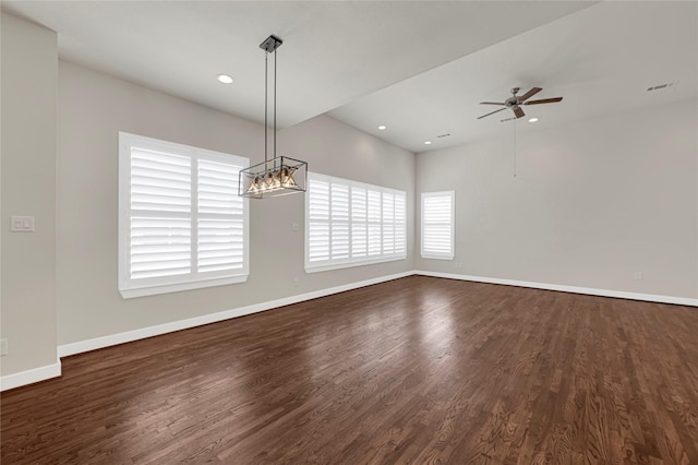 1210 Cedarpost Tree Springs Pl Unit P, Houston, TX 77055 - empty room with baseboards, dark wood-type flooring, ceiling fan, recessed lighting, and a chandelier
