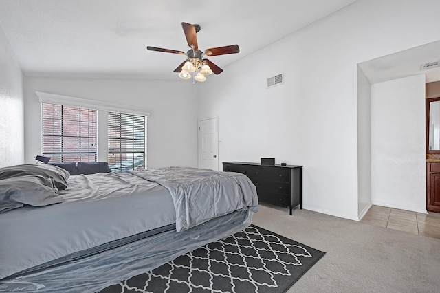 2211 S Kirkwood Rd Unit 26, Houston, TX 77077 - bedroom featuring lofted ceiling, light colored carpet, and ceiling fan