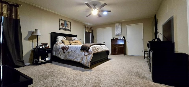 1 Lazy Ln, Bay City, TX 77414 - bedroom featuring carpet floors, a ceiling fan, and ornamental molding