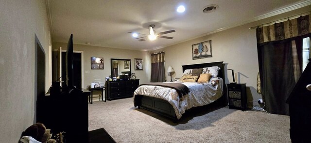 1 Lazy Ln, Bay City, TX 77414 - bedroom featuring carpet flooring, crown molding, and ceiling fan