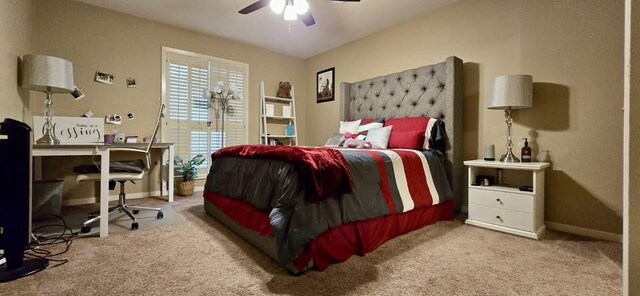 1 Lazy Ln, Bay City, TX 77414 - bedroom with carpet flooring, an office area, baseboards, and a ceiling fan