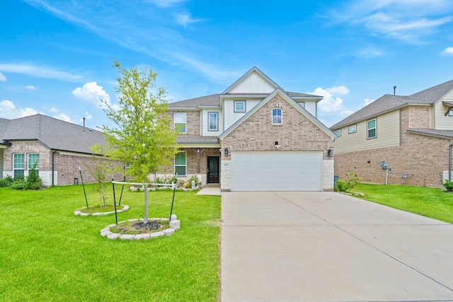 18438 Windy Knoll Way, Houston, TX 77084 - view of front of house with concrete driveway, a front lawn, a garage, and board and batten siding