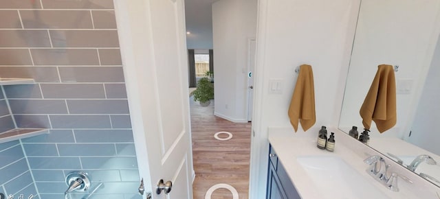 5210 Lake Trout Ln, Baytown, TX 77521 - bathroom featuring vanity and wood finished floors