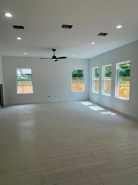 7107 Foster St Unit A, Houston, TX 77021 - empty room featuring recessed lighting, baseboards, and a ceiling fan