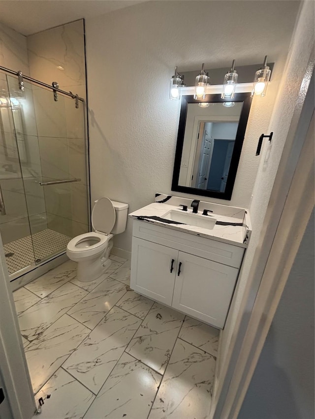 6197 Rd 5503, Cleveland, TX 77327 - full bath featuring vanity, toilet, a stall shower, marble look tiles, and baseboards