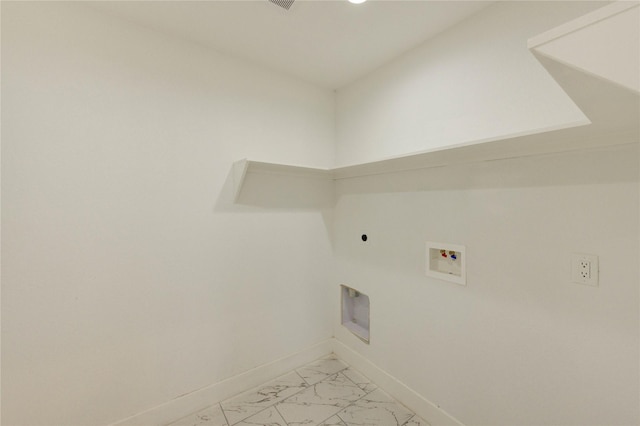 6197 Rd 5503, Cleveland, TX 77327 - washroom with washer hookup, baseboards, hookup for an electric dryer, and light marble finish floors
