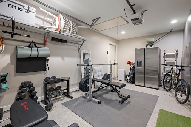 2107 Hewitt Dr, Houston, TX 77018 - workout area featuring a garage, recessed lighting, baseboards, and attic access