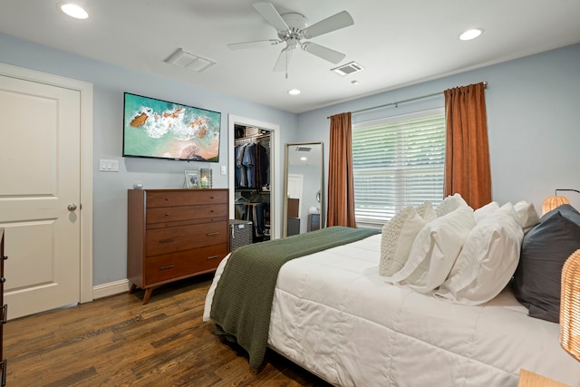 2107 Hewitt Dr, Houston, TX 77018 - bedroom featuring wood finished floors, baseboards, recessed lighting, a ceiling fan, and a closet