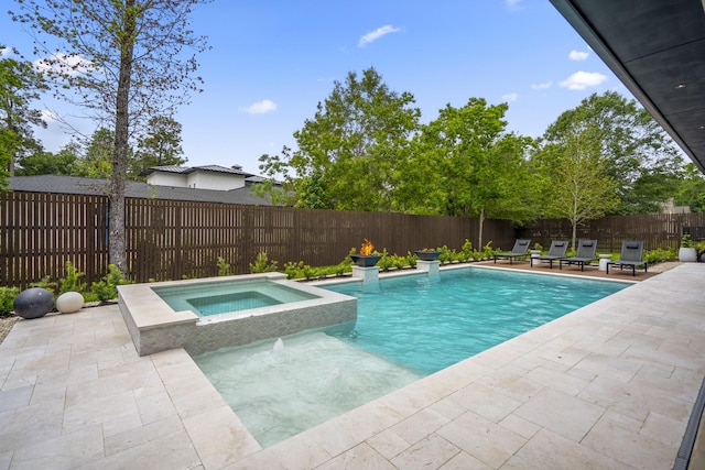 11736 Canyon Ct, Conroe, TX 77385 - view of pool with a patio area, a fenced backyard, and a pool with connected hot tub