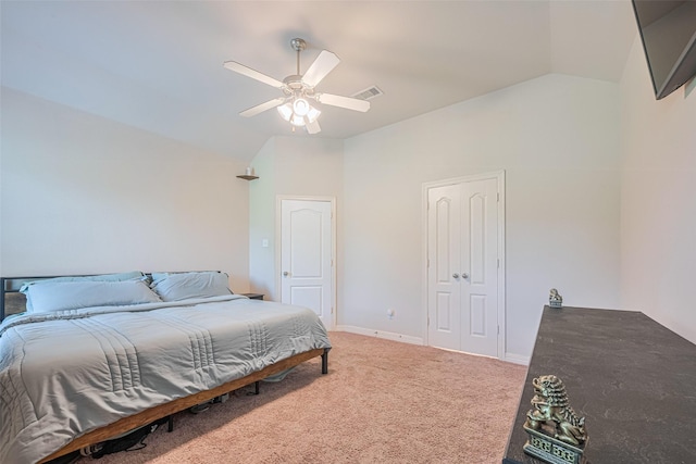 723 Hinsdale, Magnolia, TX 77354 - carpeted bedroom featuring lofted ceiling, a ceiling fan, baseboards, and a closet
