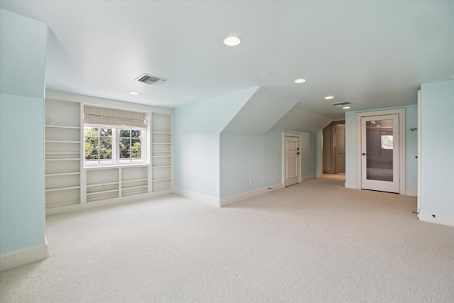 3019 Sunset Blvd, Houston, TX 77005 - additional living space featuring carpet flooring, recessed lighting, baseboards, built in shelves, and lofted ceiling