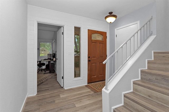 4220 Kenbrook Dr, Nacogdoches, TX 75965 - entryway with stairway, wood finished floors, and baseboards