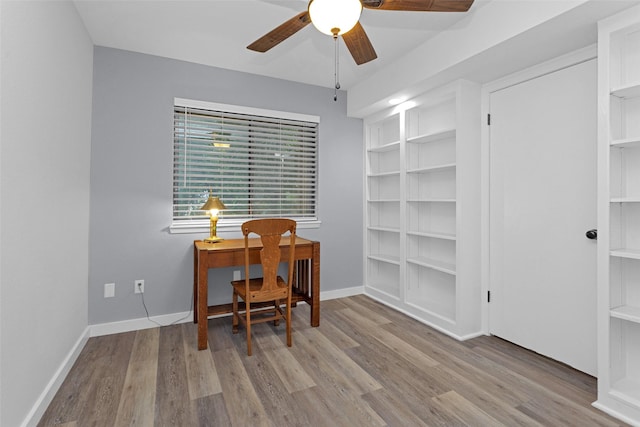 4220 Kenbrook Dr, Nacogdoches, TX 75965 - office featuring wood finished floors, a ceiling fan, and baseboards