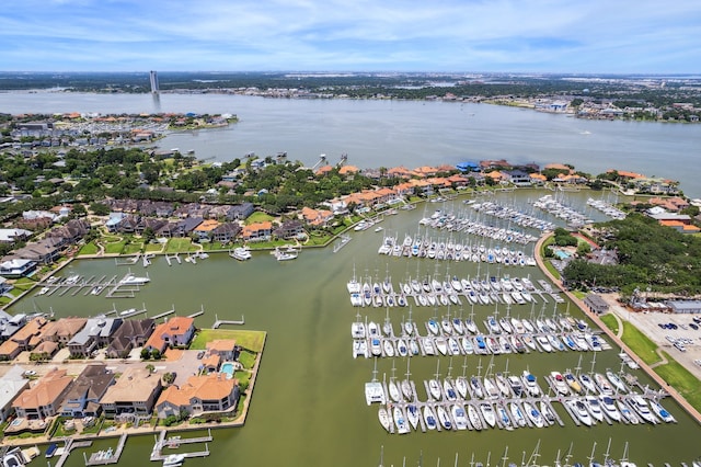 721 Harborside Way, League City, TX 77565 - aerial view of property and surrounding area featuring a marina and a large body of water