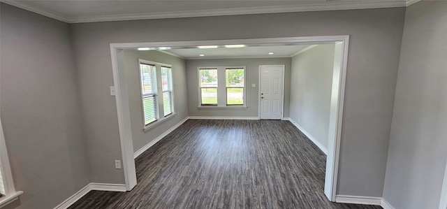 215 San Jacinto St, Highlands, TX 77562 - foyer entrance featuring baseboards, dark wood finished floors, and ornamental molding