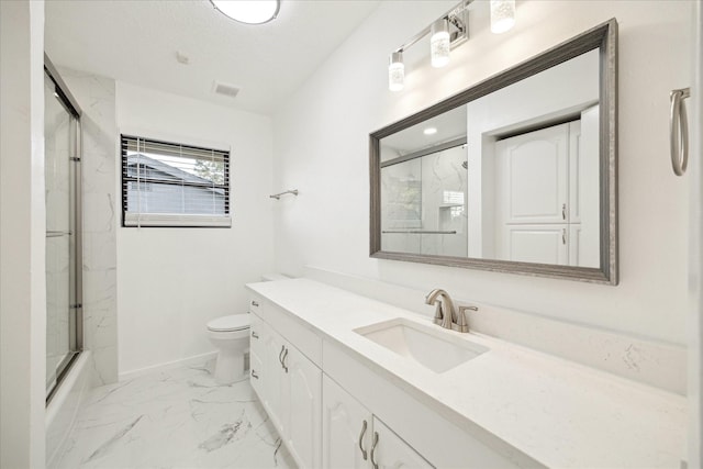 1309 Centennial Dr, Houston, TX 77055 - full bathroom with vanity, toilet, marble finish flooring, and baseboards
