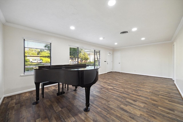 1309 Centennial Dr, Houston, TX 77055 - sitting room with recessed lighting, baseboards, dark wood-style flooring, and crown molding
