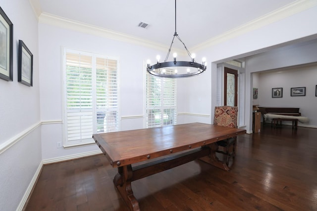 6 Lovenote Ct, The Woodlands, TX 77382 - dining space featuring hardwood / wood-style floors, a chandelier, crown molding, and baseboards